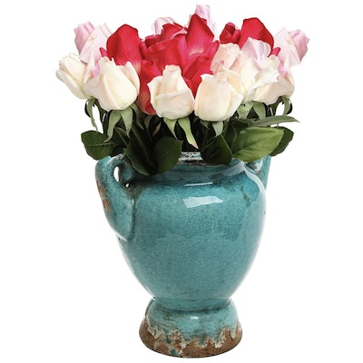 Turquoise Antique Rustic Style Double Handle Ceramic Flower Vase