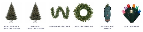 Artificial Christmas trees garlands wreaths