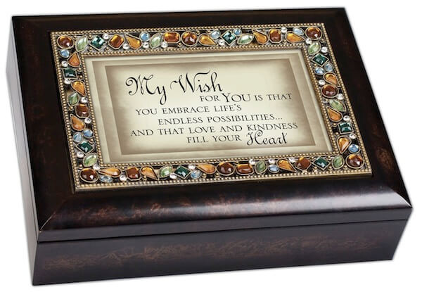 My Wish for You Inspirational Italian Style Burlwood Finish Decorative Jewel Lid Musical Music Jewelry Box